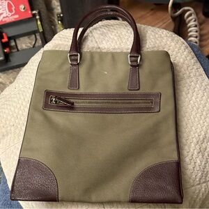 Prada Olive and Brown Canvas & Leather Tote -